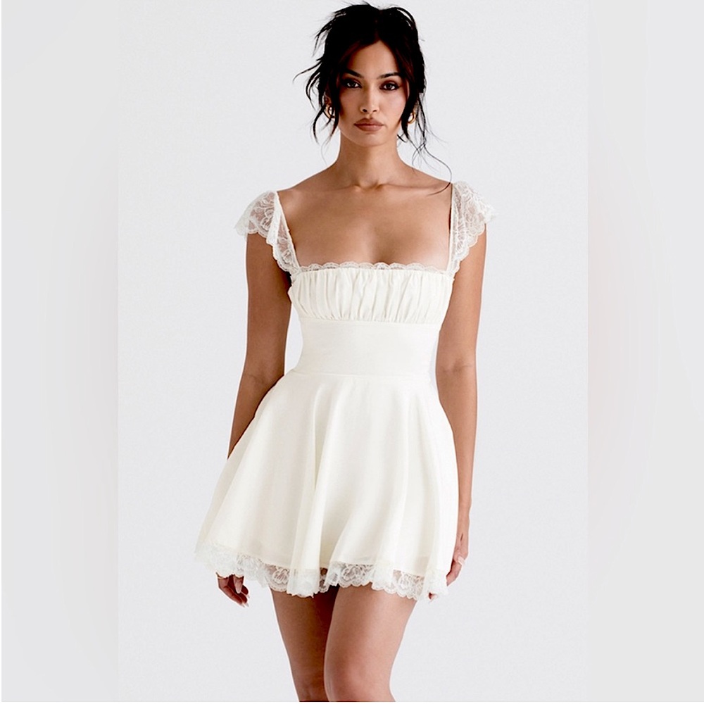 House of CB corset back Ivory lace dress